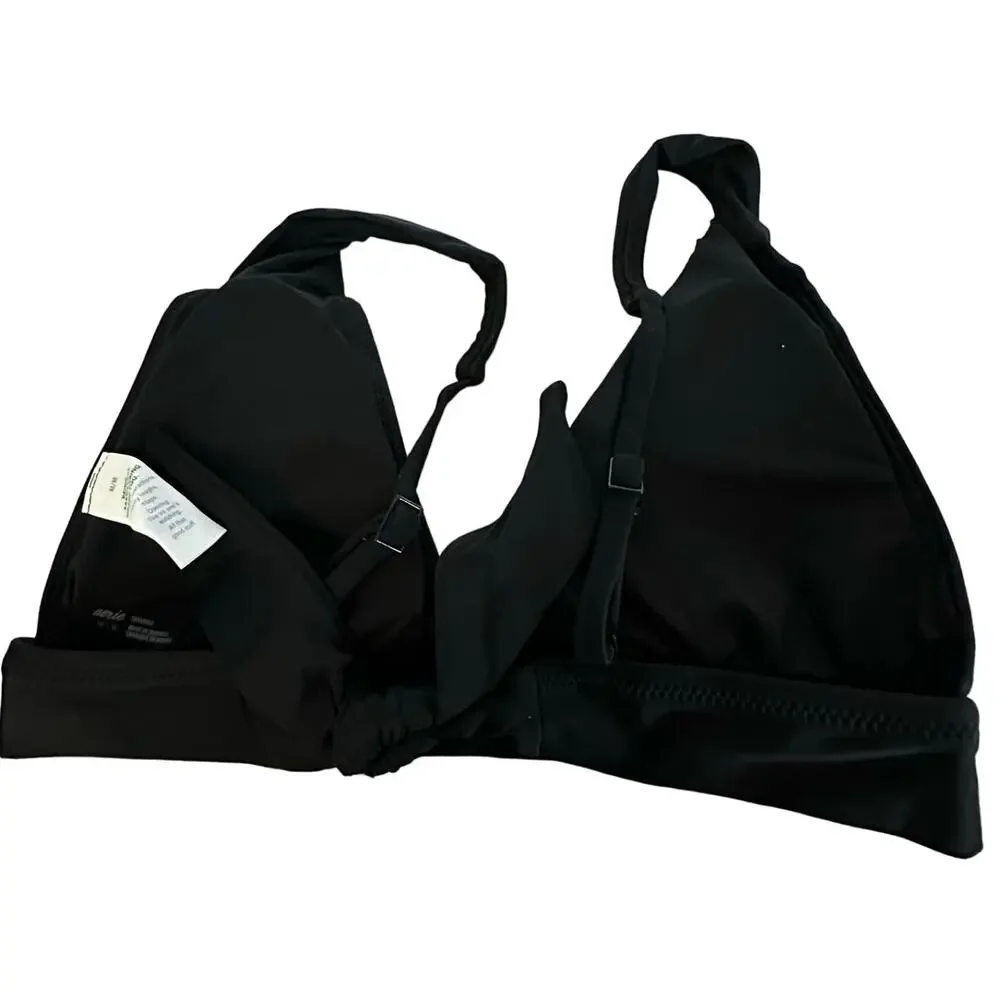 Aerie Womens Size Medium Swim Bikini Top Black Plunge Front Tie Back NWT - Picture 2 of 7